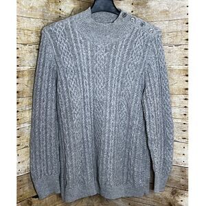 TALBOTS MOCK NECK BUTTON SOFT COMFORTABLE WARM GRAY CABLE KNIT SWEATER SIZE XL
